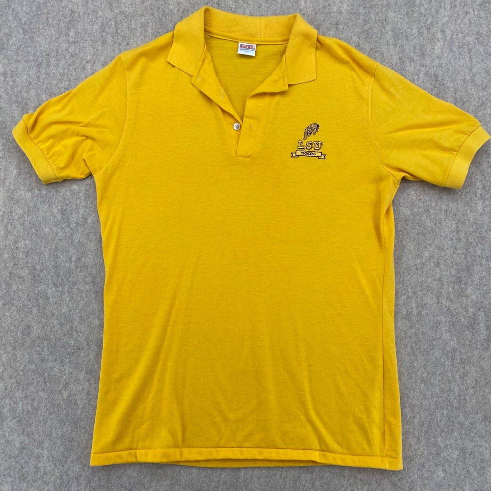 Vintage LSU Tigers Hartwell Polo Shirt Mens Large Yellow Made in USA NCAA